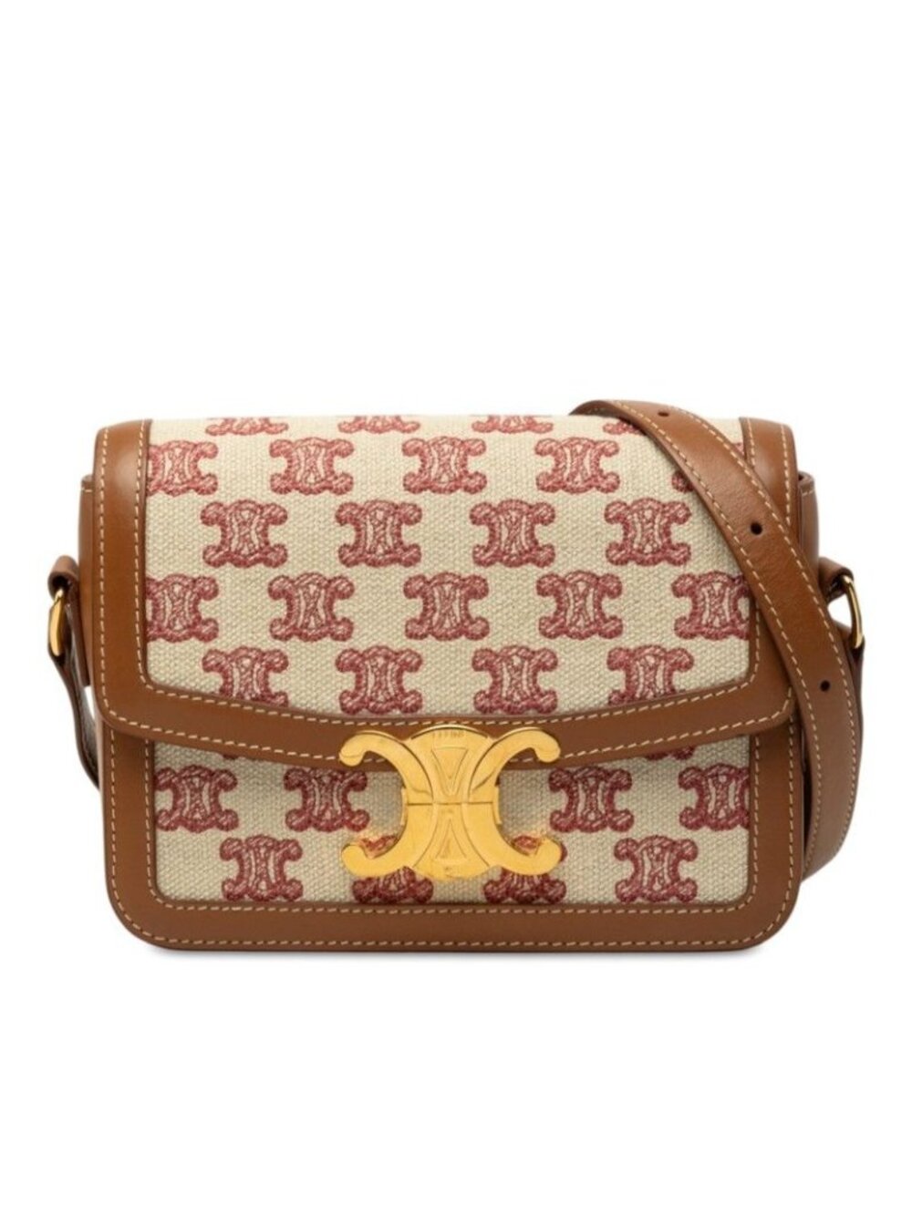 Celine Triomphe Teen Crossbody Shoulder Bag Beige Brown Canvas Leather
